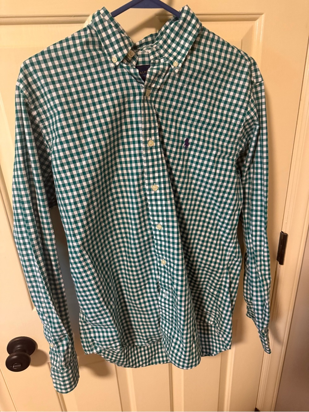 Ralph Lauren Men’s Green and White Gingham Button-Down Shirt